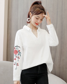 Embroidered long sleeve tops Korean style shirt for women
