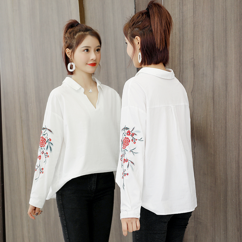 Embroidered long sleeve tops Korean style shirt for women