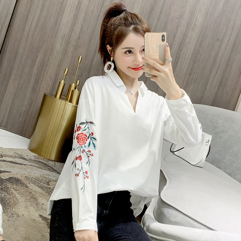 Embroidered long sleeve tops Korean style shirt for women