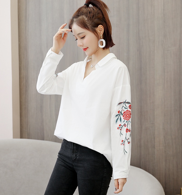 Embroidered long sleeve tops Korean style shirt for women