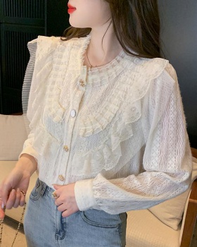 Round neck all-match shirt lace shirts for women