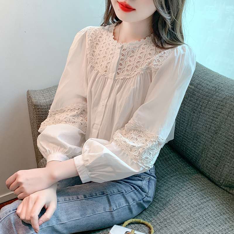 All-match round neck tops spring shirt for women