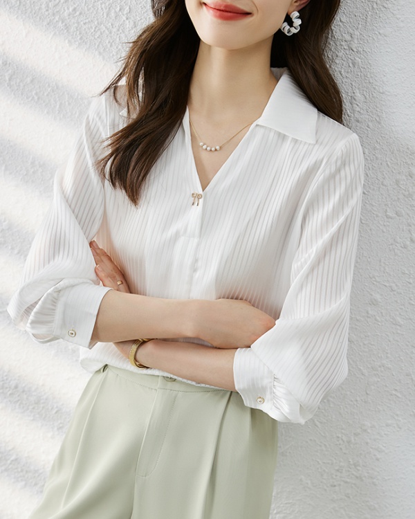 V-neck all-match tops long sleeve shirt for women