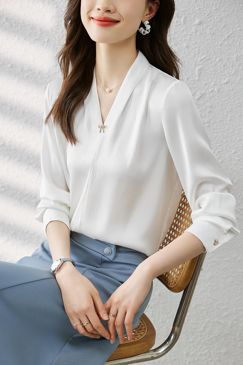 Long sleeve Korean style spring shirt V-neck all-match tops