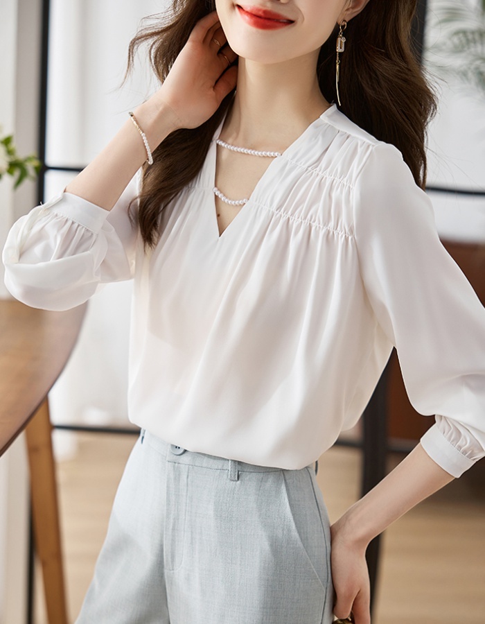 Korean style long sleeve spring tops all-match V-neck shirt