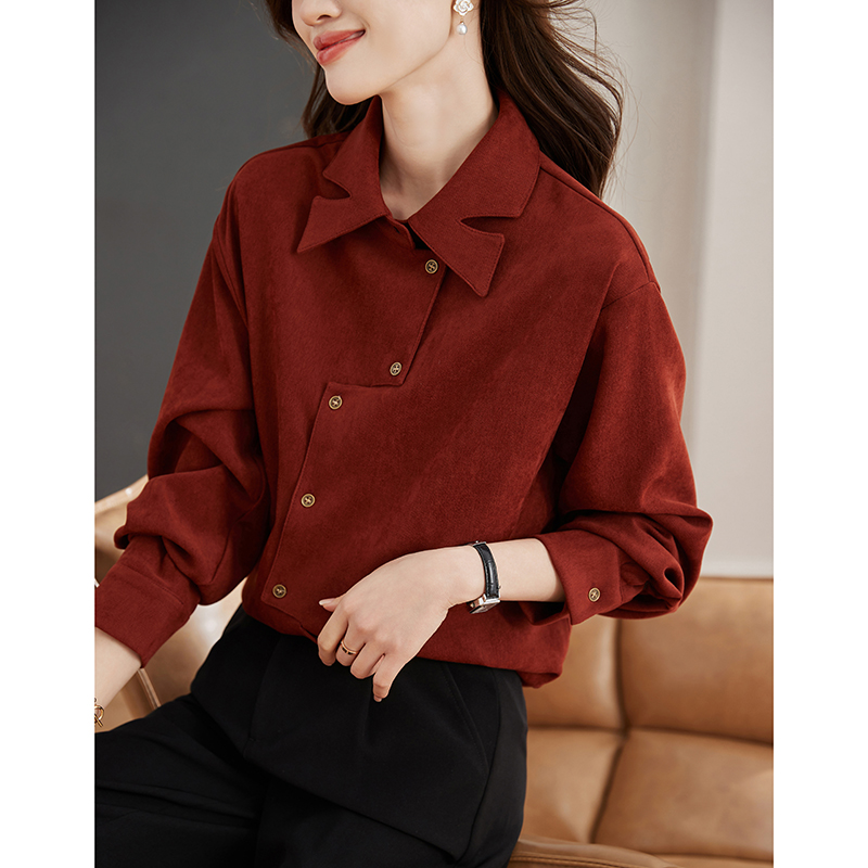 Irregular spring tops sueding long sleeve shirt for women