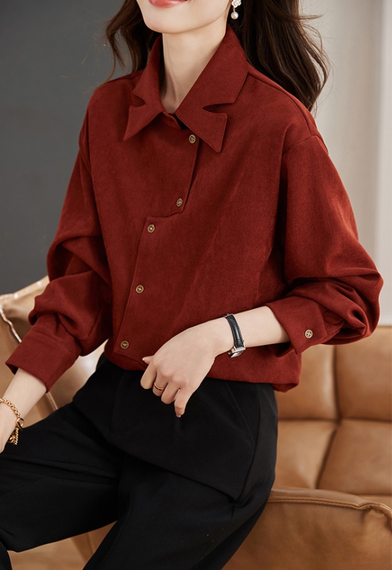 Irregular spring tops sueding long sleeve shirt for women