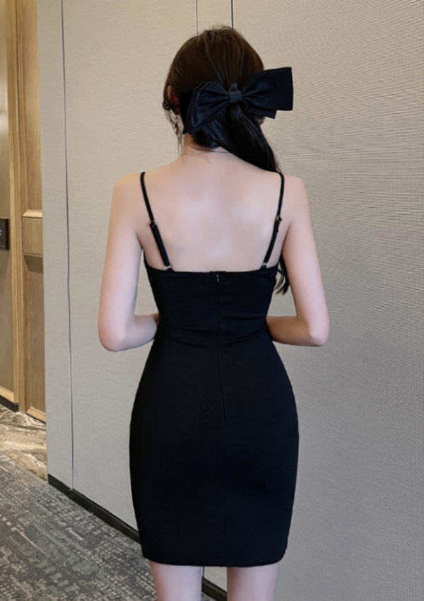Sexy temperament black dress lace low-cut sling T-back