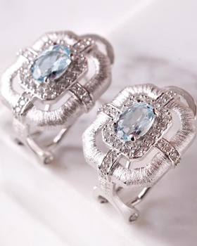 Rhinestone luxurious retro sapphire stud earrings
