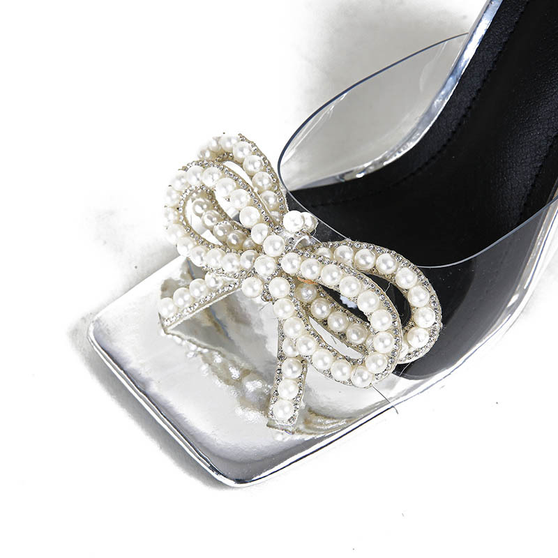 Bow transparent pearl shoes open toe wears outside slippers