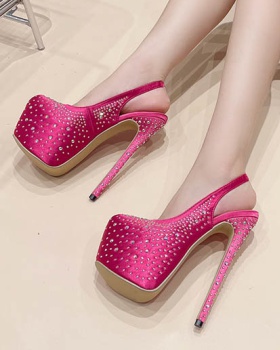 Low shiny round sandals elastic band high-heeled shoes
