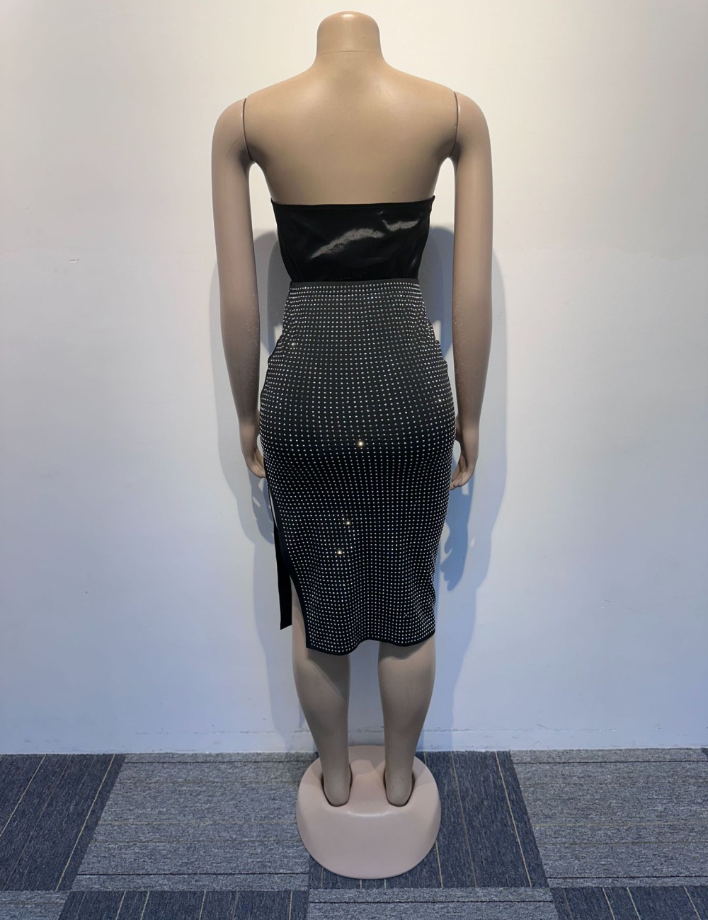 European style sexy skirt rhinestone tops 2pcs set