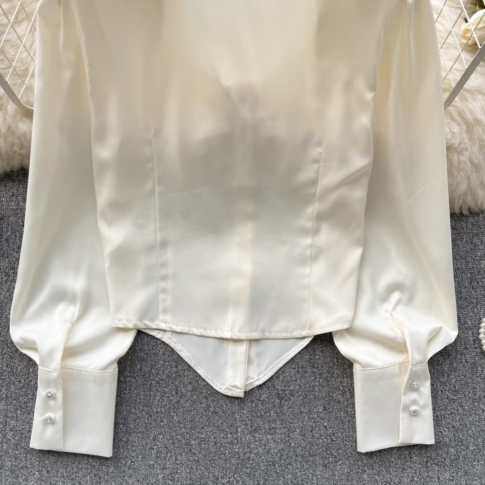 Short puff sleeve spring shirt all-match V-neck tops for women