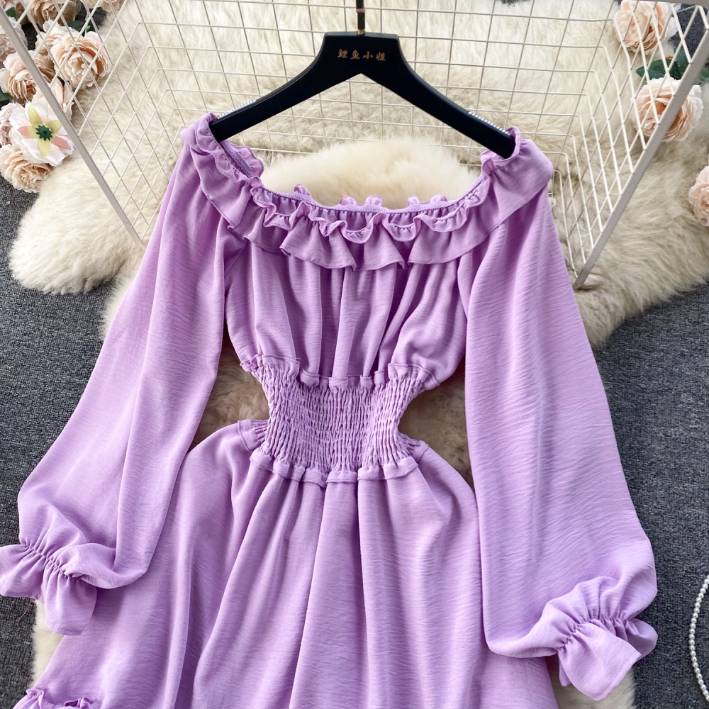 Sweet horizontal collar temperament short spring dress