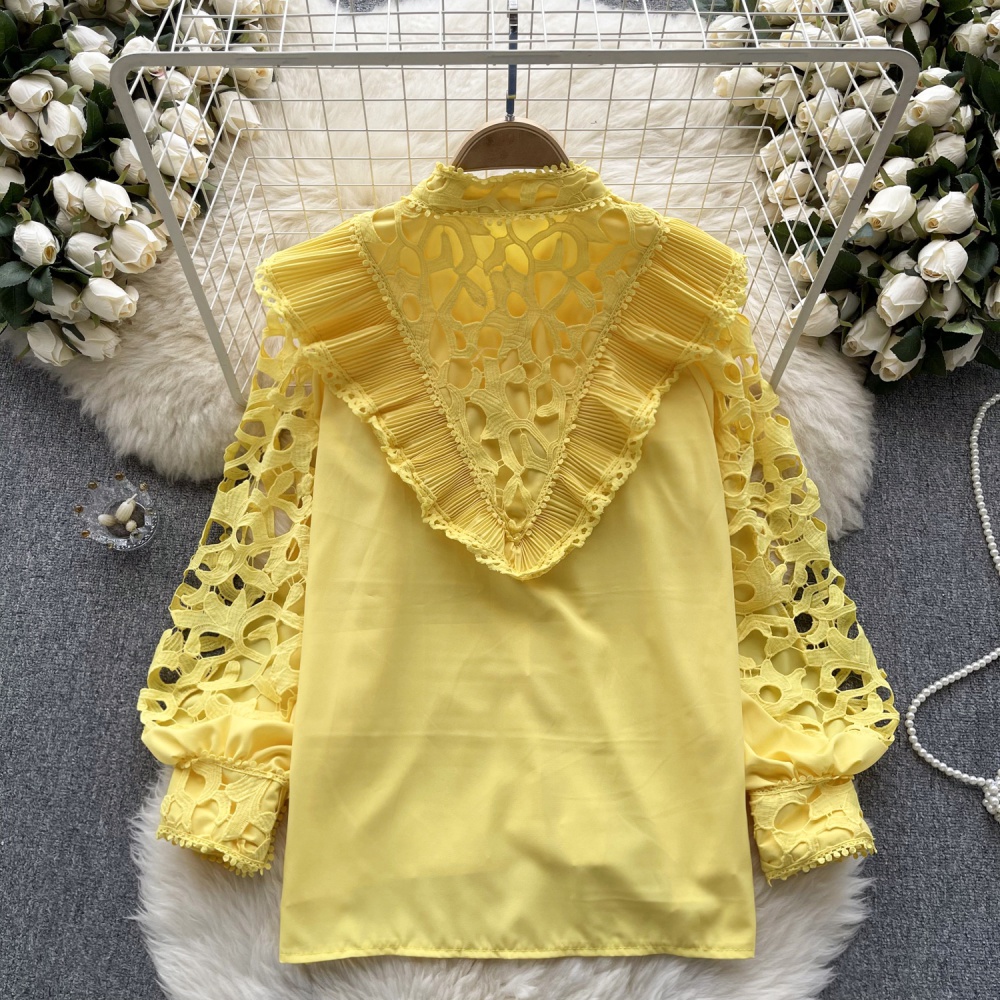 Spring puff sleeve shirt lotus leaf edges tops for women