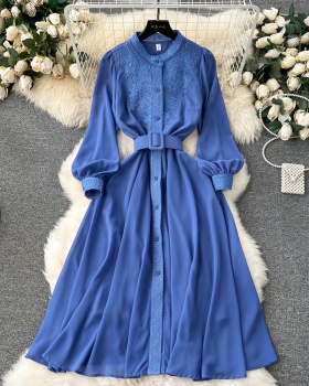 Long court style breasted dress for women