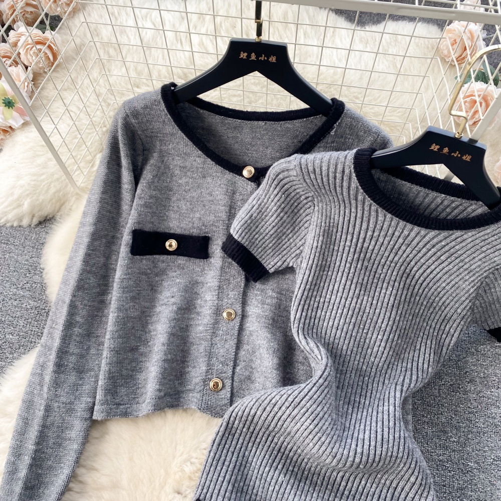 Chanelstyle dress autumn and winter cardigan 2pcs set for women