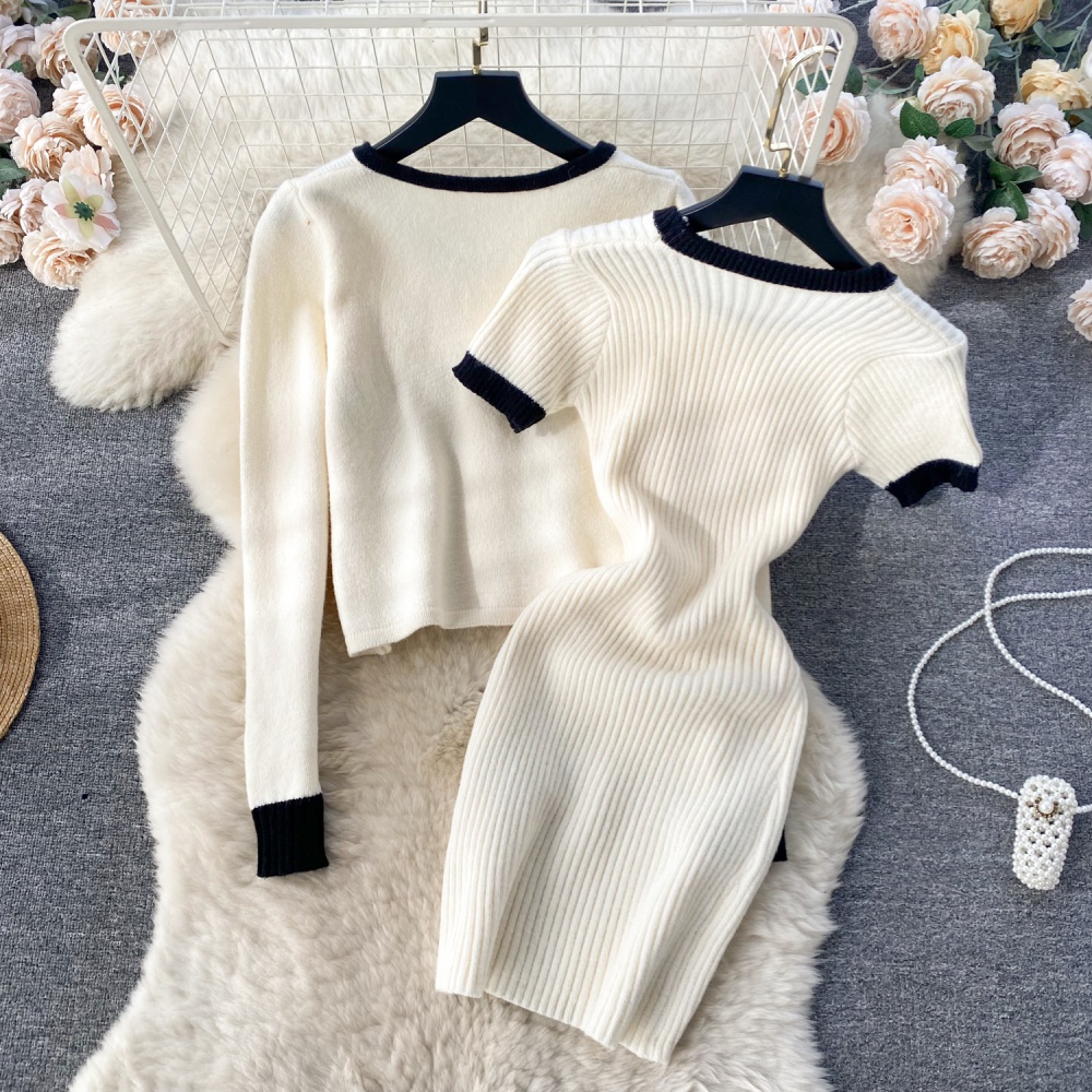 Chanelstyle dress autumn and winter cardigan 2pcs set for women