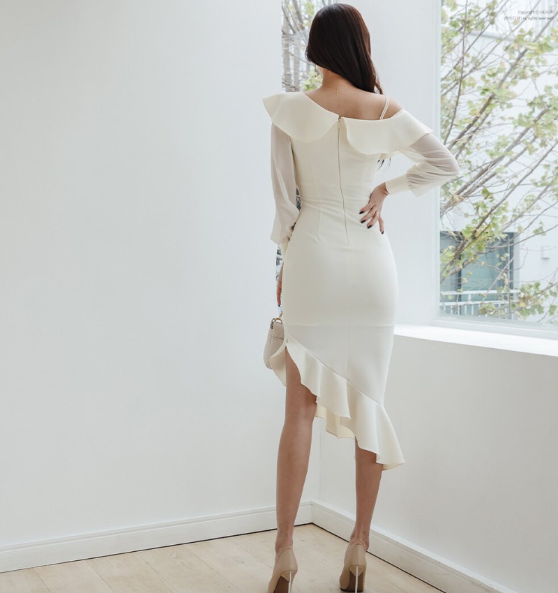 Package hip strapless long sleeve autumn and winter shoulder dress
