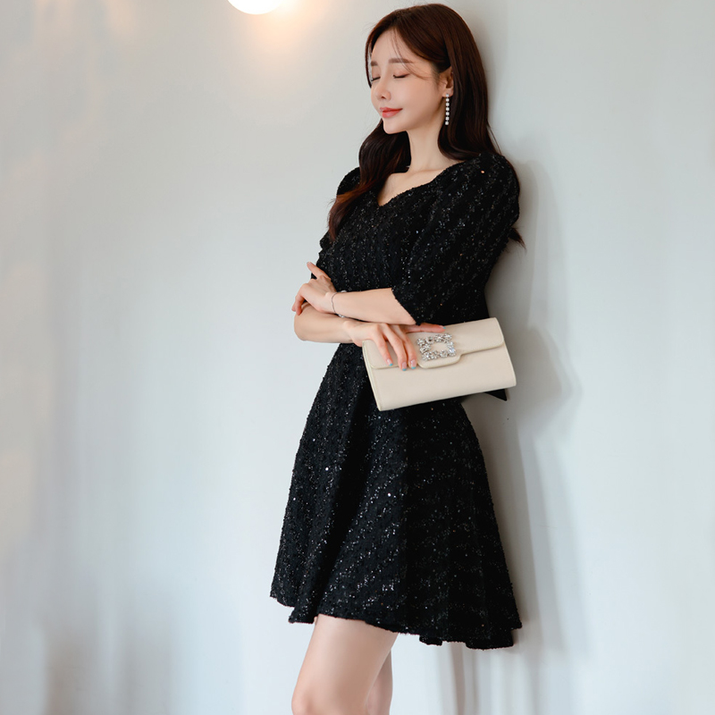 Korean style A-line dress sexy spring and autumn formal dress