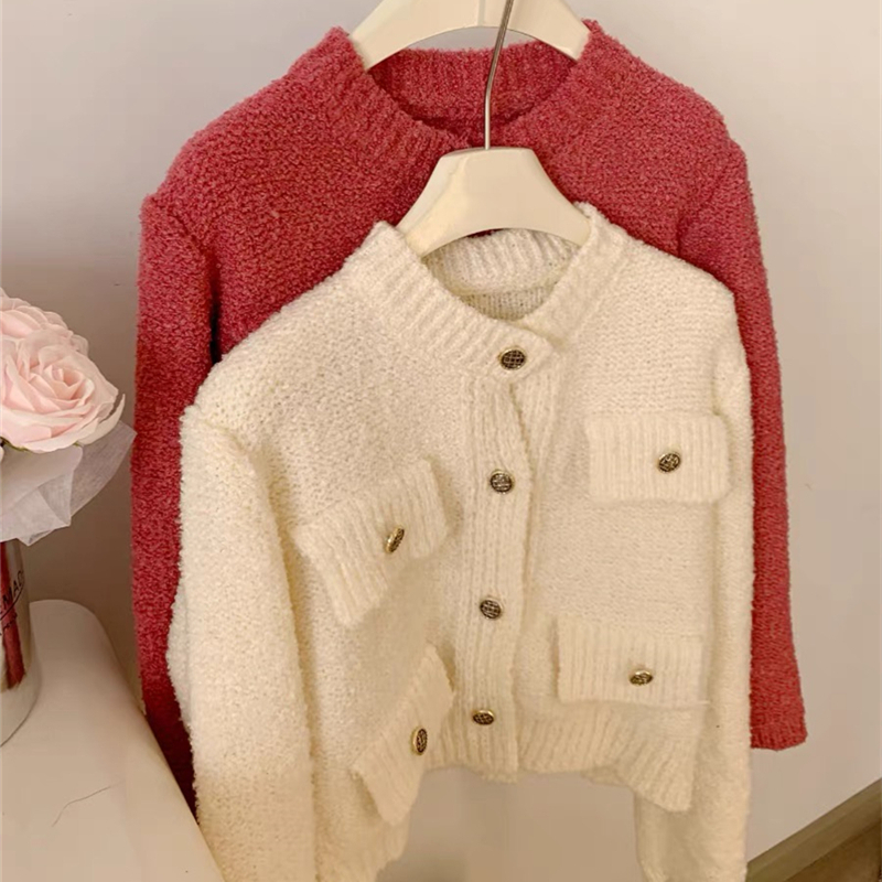 Round neck knitted sweater temperament coat for women