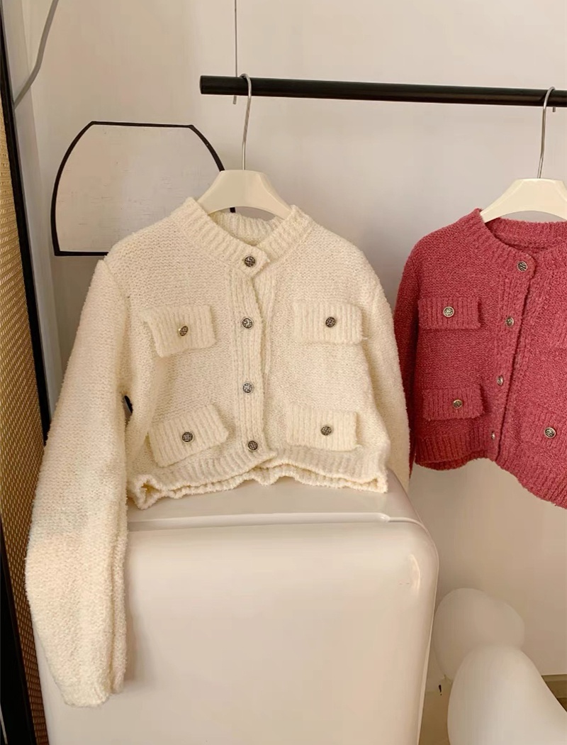 Round neck knitted sweater temperament coat for women