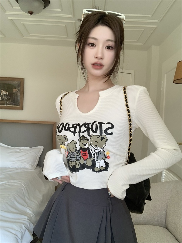 Autumn and winter T-shirt printing tops for women