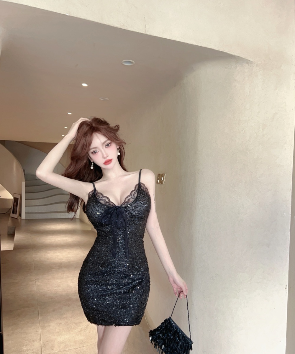 Low-cut sling package hip spring and summer sexy spicegirl dress