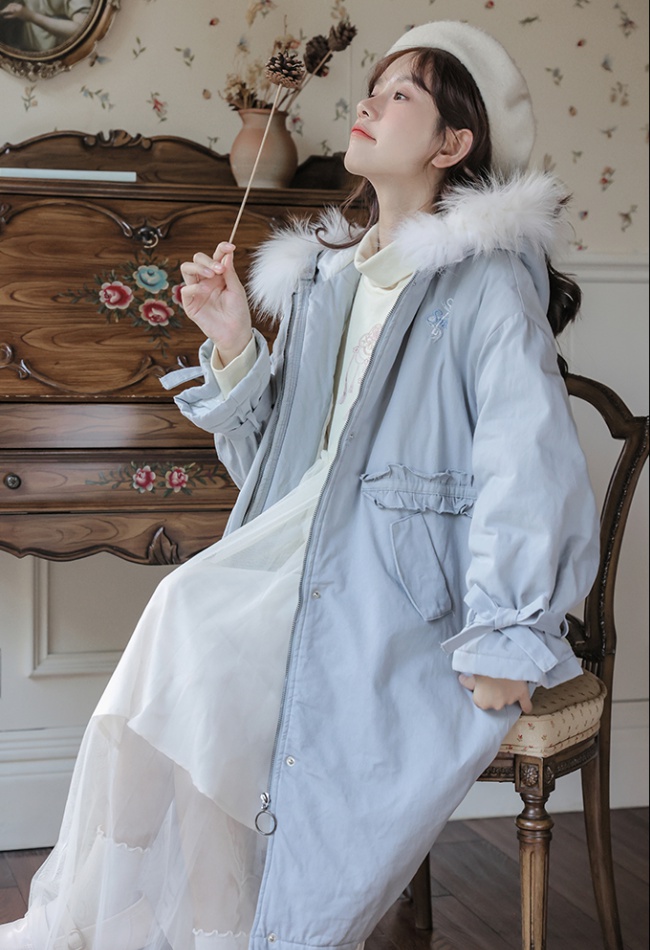 Fur collar long art cotton coat embroidery refreshing coat