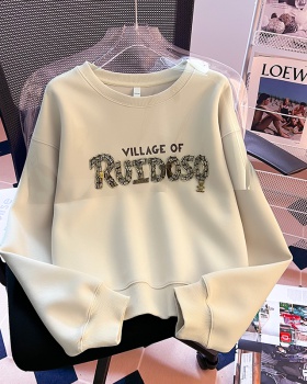 Short small fellow long sleeve tops beading letters hoodie