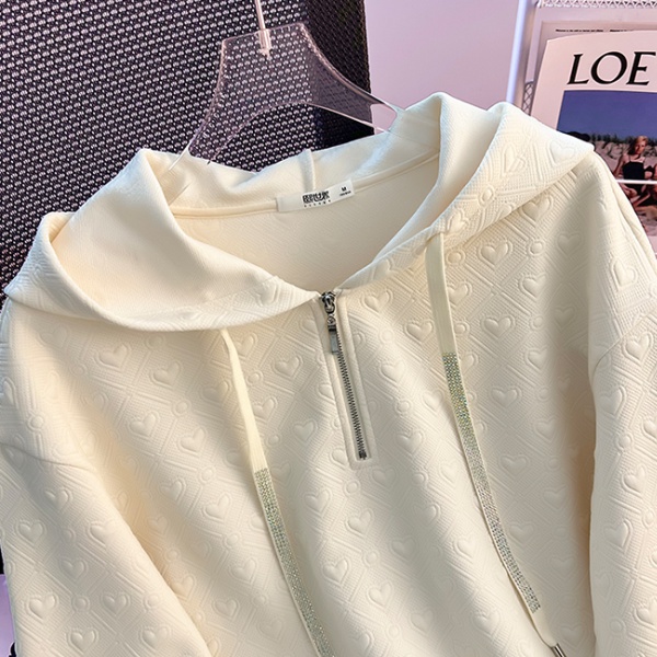 Loose half zip hoodie hooded all-match tops for women
