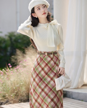Knitted France style skirt bow tops 2pcs set