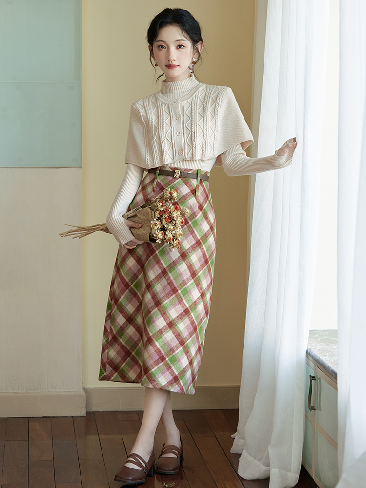 Knitted cloak France style skirt 2pcs set
