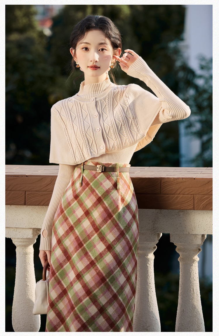 Knitted cloak France style skirt 2pcs set