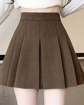High waist pleated short skirt slim woolen skirt for women