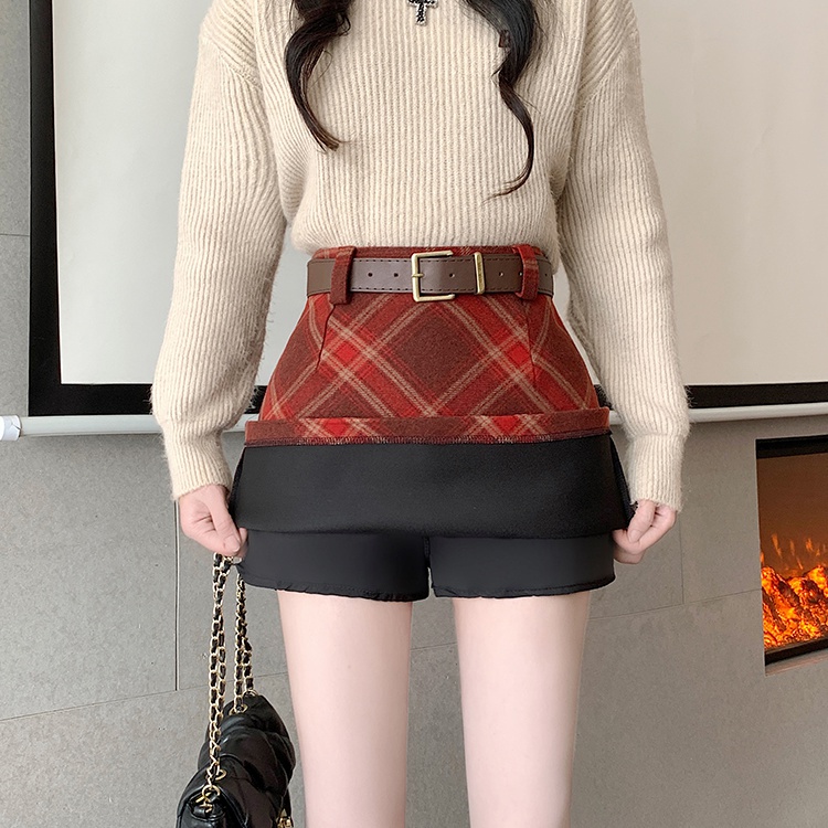 High waist autumn and winter A-line big red woolen skirt