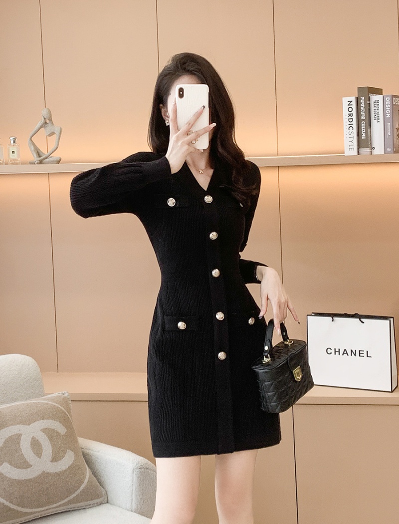 Chanelstyle A-line sweater dress knitted dress