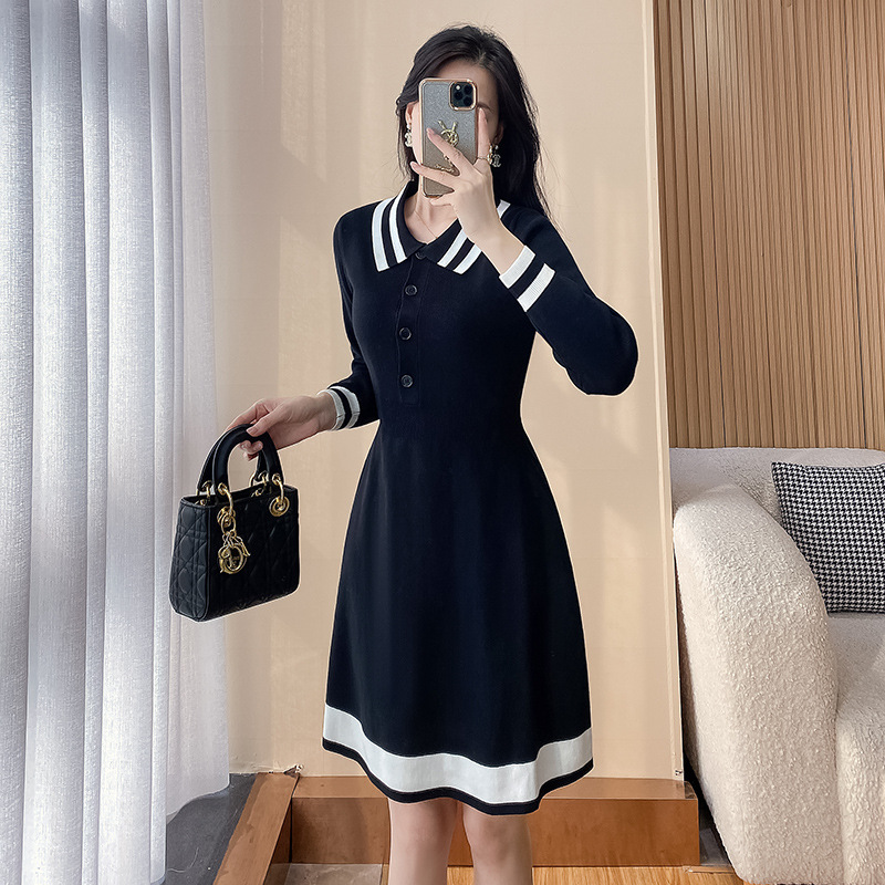 Ladies sweater dress pinched waist dress for women