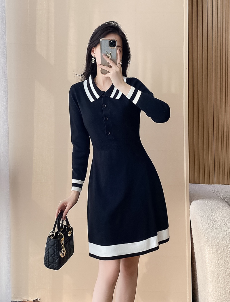 Ladies sweater dress pinched waist dress for women