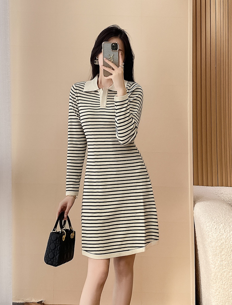 Slim temperament sweater bottoming stripe dress