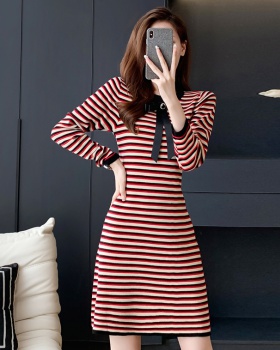 Autumn A-line dress stripe show young sweater dress for women