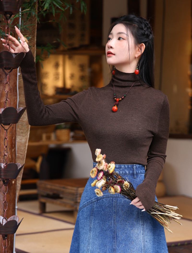Retro knitted bottoming shirt autumn and winter tops