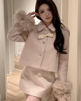 Winter woolen skirt clip cotton elmo coat 2pcs set for women
