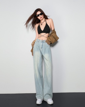Mopping loose drape jeans straight lengthen pants