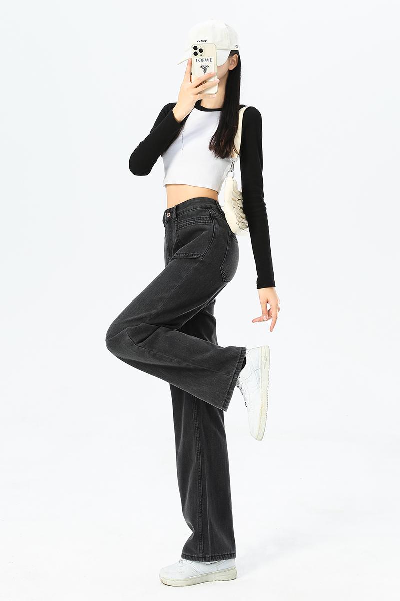 Mopping black-gray spring and autumn denim long pants