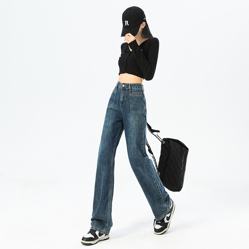 Mopping black-gray spring and autumn denim long pants