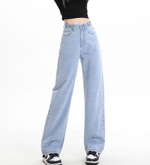 Drape wide leg jeans spring adjustable pants for women