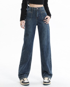 Autumn and winter black-gray retro jeans for women