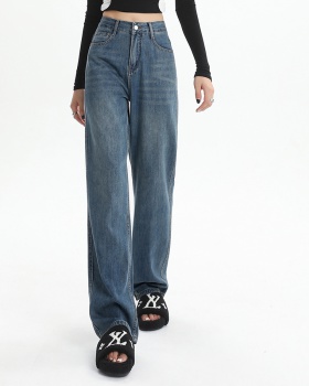 High waist wide leg drape slim jeans for women