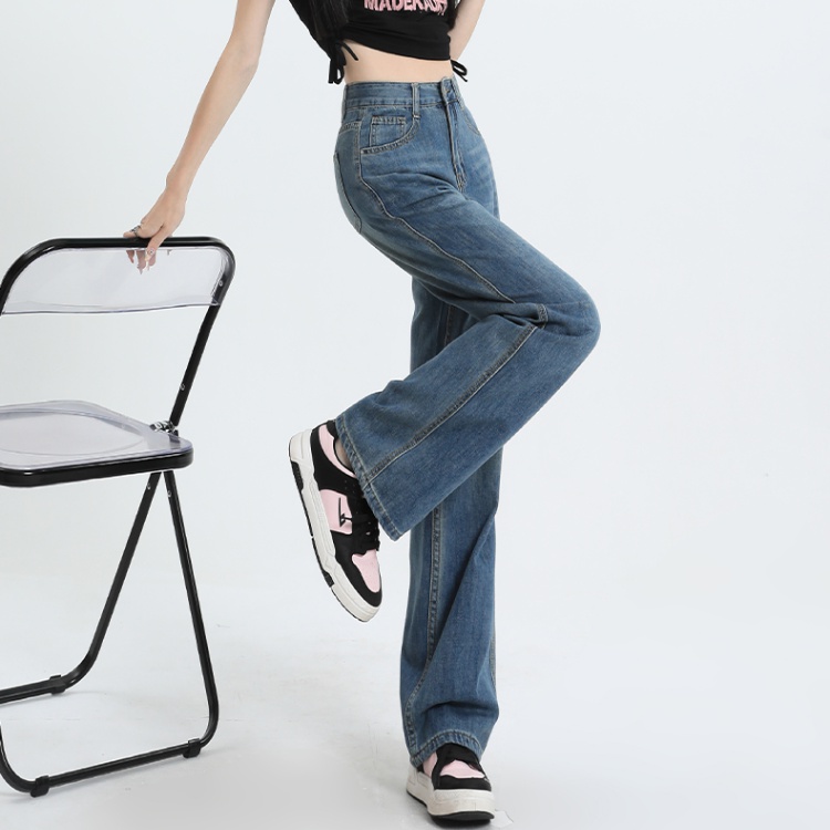 Mopping slim retro wide leg all-match drape jeans for women